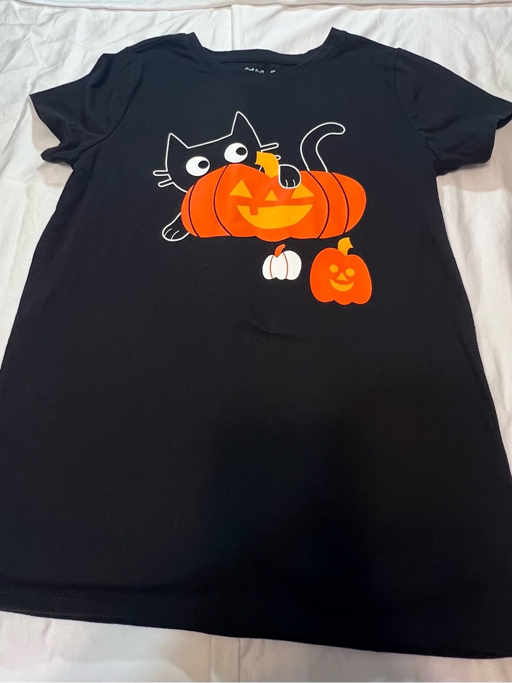 Cat & Jack Black Tee with Halloween Cat & Pumpkins